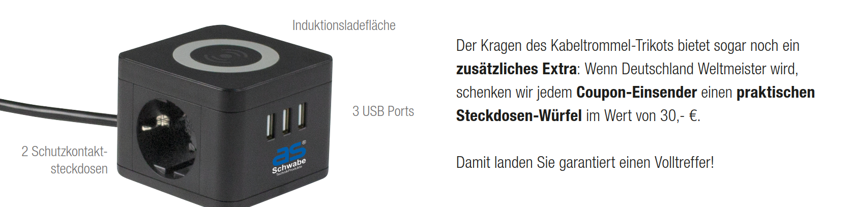 WM‑XPERTS Kabeltrommel – WM‑Edition 2026 (40 m, IP44) inkl. Taschenlampe mit Zoom‑Funktion